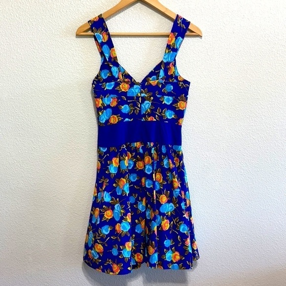 Tracy Reese- Blue & Orange Floral Print Dress - Picture 2 of 14